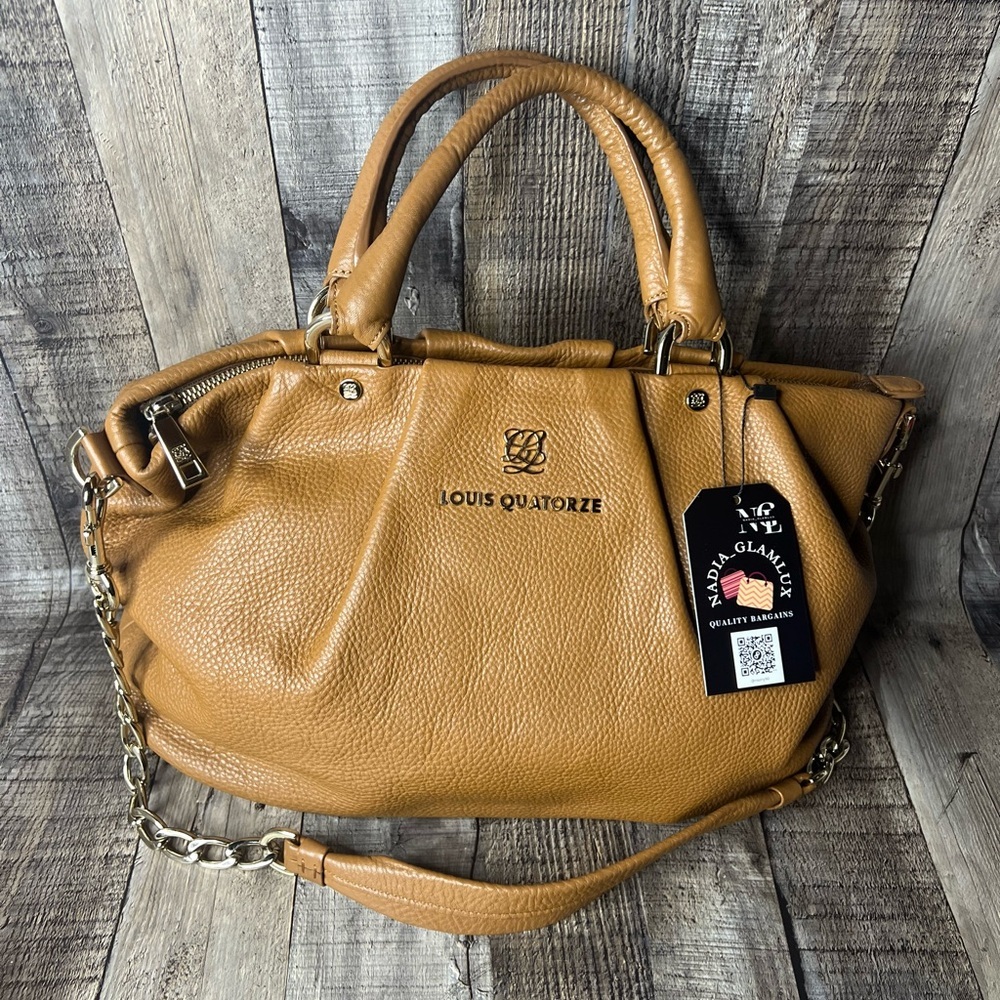 Louis Quatorze Women’s Brown Leather Satchel Shoulder Bag Crossbody Handbag - Picture 6 of 16